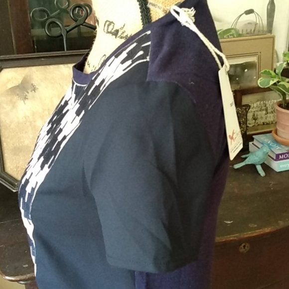 Thml Mixed Media Navy & Cream Panel Blouse NWT - Picture 6 of 11